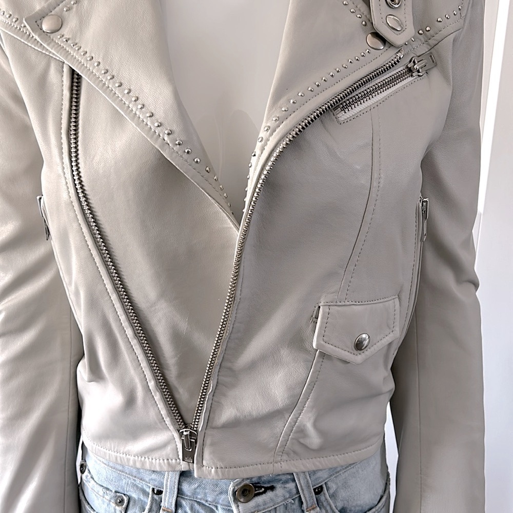 IRO Blondie Studded Leather Jacket Grey - Picture 4 of 16